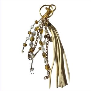 Beige Leather Beaded Handcrafted Purse Bag Charm/ Keychain One Of A Kind NEW